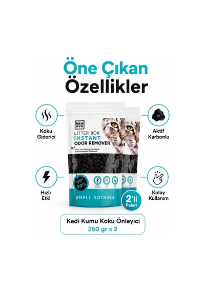 Kedi Kumu Koku Giderici Premium 250 Gr X 2 Adet Tasarruf Paketi Aktif Karbonlu Kedi Kumu Koku Önleyici Koku Giderici