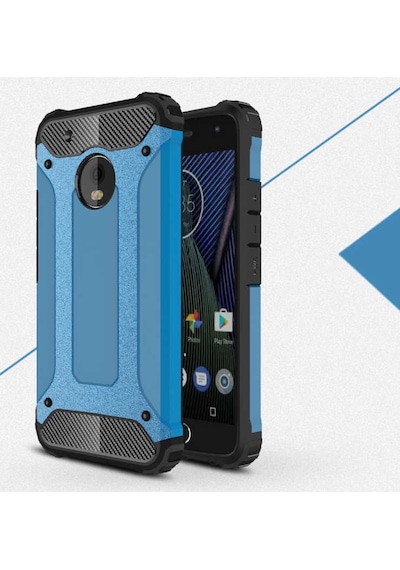 Kilifone - Lenovo Moto G5s Plus Uyumlu - Kılıf Çift Katman Koruyucu Crash Military Tank Kılıf - Mavi Mavi