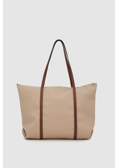 Wuclo Velie Paraşüt Kumaş Şeritli Shopper Çanta Vizon-taba Vizon - Taba