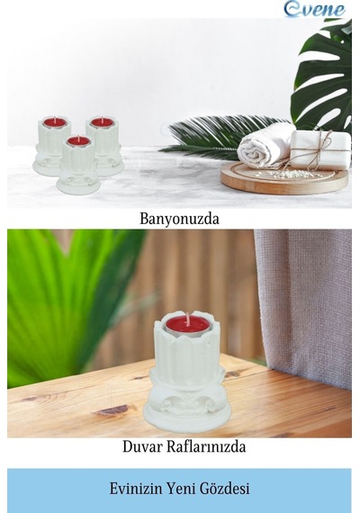 Eskitme Mumluk Şamdan 3 Adet Tealight Uyumlu Tarihi Sütun Model - Beyaz
