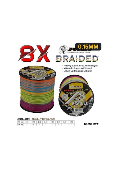 Wily Pars 8 Kat İp Misina 1000 Mt Multicolor 0.15mm