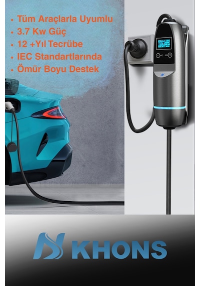 Khons Tek Faz 16A 3.6 KW Taşınabilir Elektrikli Araç Şarj İstasyonu