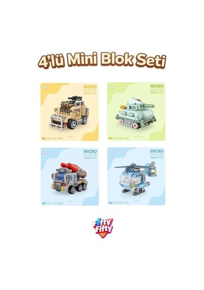 Loz Micro Block 4'lü Savaş Araçları 4 Farklı Model Dekoratif Oyuncak Yapım Seti Yapı Blok Seti