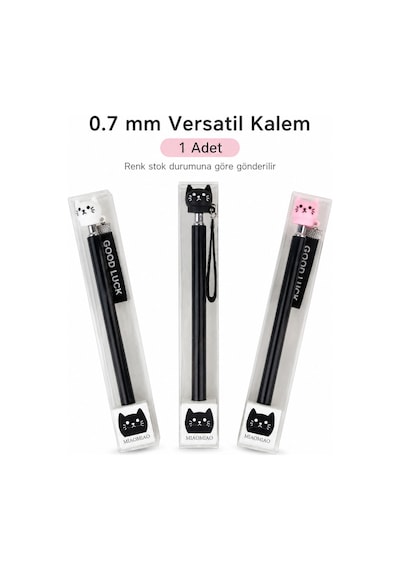 Bakgelal Kedi Figürlü Versatil Kalem Sevimli Tasarım 0.7 Mm Mekanik Kurşun Kalem - 9054420095994 Parlak Siyah