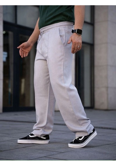 Erkek Keten Cepli Çıma Dikişli Jogger Buggy Pantalon Rahat Kalıp - Gri