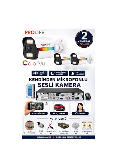 2 Li Sesli Güvenlik Kamerası 5 Mp Gece Renkli Yüz Ve Araç Tanımalı Full Hd Kamera Sistemi