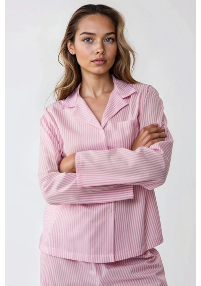 Hiccup Çizgili Pamuklu Pijama Takımı Pembe