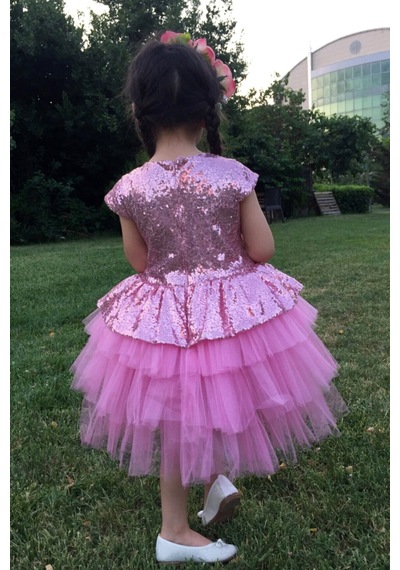 Lilymoon Kız Çocuk Tüllü Abiye Elbise Pul Payetli Pembe
