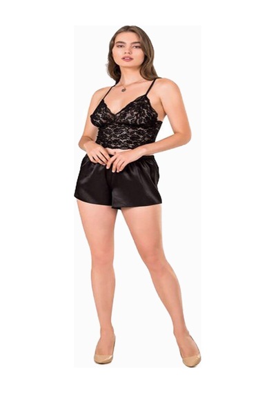 Hepsine Rakip Kadın İp Askılı Bralet Saten Şortlu Mini Gecelik Takımı Alt Üst 001
