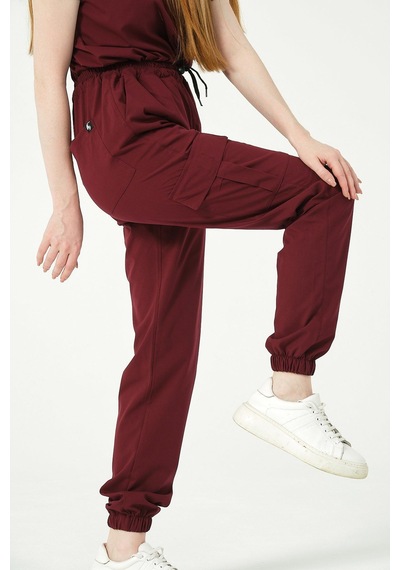 Bordo Likralı Kargo Cep Jogger Paça Doktor Hemşire Forması Tek Alt Unisex