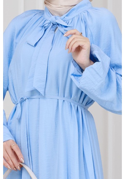Sevitli Yakası Bağcıklı Lara Elbise-bebe Mavi-5326 Bebe Mavi