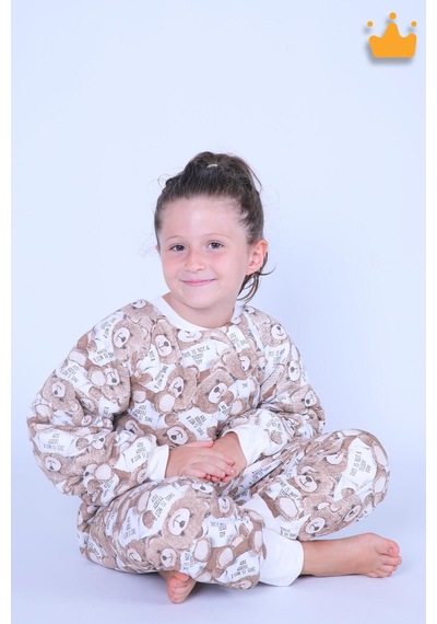 Babyhola 2.5 Tog Yorgan Gerektirmeyen Kalın Elyaf Dolgulu Çocuk Uyku Tulumu Pamuk Astarlı Unisex 6020 Kahverengi