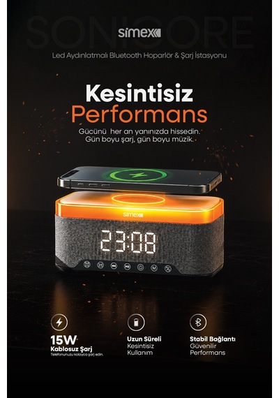 15w Kablosuz Şarj Standlı Bluetooth Hoparlör Yüksek Sesli Tws Ledli Speaker Taşınabilir Dijital Saat