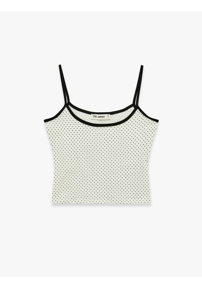 Koton Pamuklu Slim Fit İnce Askılı Puantiyeli Atlet Ekru Desenli 6sal30262ık