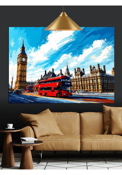 Londra Big Ben Araba Şehir Dekoratif Kanvas - Mdf Ahşap Tablo