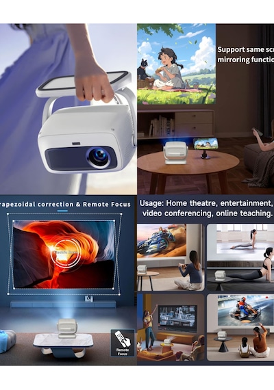 Projeksiyon Cihazı Taşınılabilir Wifi 2.4+5g-6.0 4k Uhd 150 İnç Dahili Hoparlör 180 Derece Smart Led