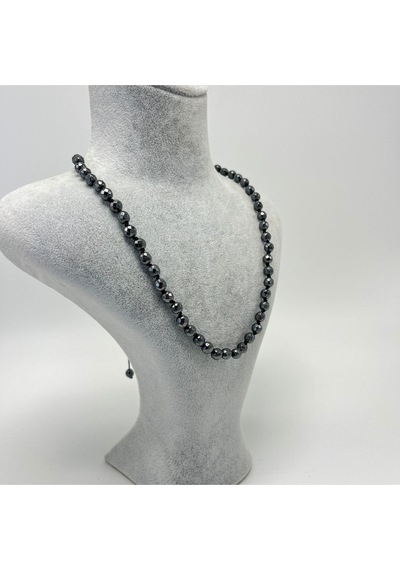 Yıldız Doğal Taş Hematit Doğal Taş 6 MM Makrome Kolye 45 CM - 55 CM Ayarlanabilir Gri