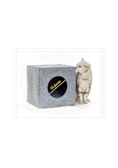 Kedi Evi Yuvası Keçe Açık Gri 3mm Kaliteli Keçe 32x32x32 Cm A5