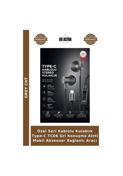 Özel Seri Kablolu Kulaklık Type-c Tc06 Gri Konuşma Aleti Mobil Aksesuar Bağlantı Aracı