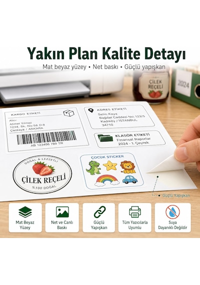 Inkjet Ve Laser Uyumlu Sticker Güçlü Yapışkanlı A4 Etiket Kağıdı Mat Yüzeyli 120gsm 100 Yaprak 10