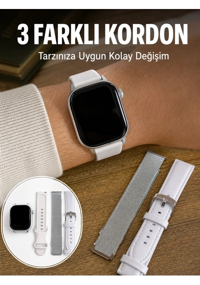 Bluetooth Görüşmeli Dokunmatik Akıllı Saat 3 Farklı Kordon Seçeneği
