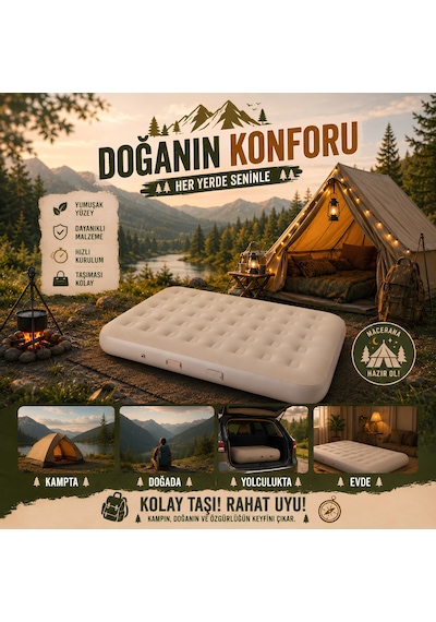 Inflatable Mattress Kmp261 150x200 İki Kişilik Kamp Ve Seyahat Şişme Yatağı Siyah