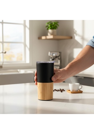 600 Ml Bambu Tabanlı Çelik Termos Mug - 5 Farklı Renk Seçenekli Sıcak Ve Soğuk Tutucu Seyahat Bardağı Siyah Çok Renkli
