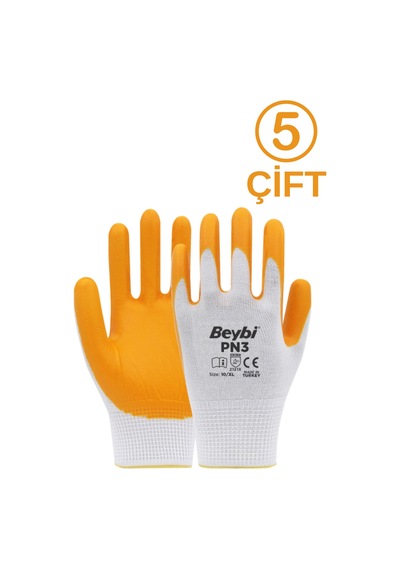5 Çift Beybi Pn3 Pn3 , Pn-3 No:10 Beden:xl Polyester Örme Nitril İş Eldiveni Sarı