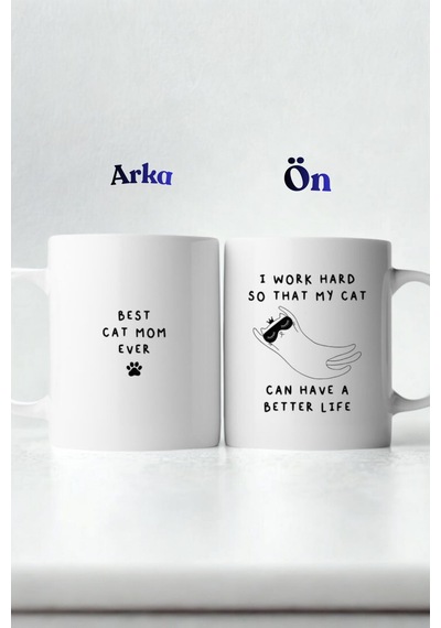 Best Cat Mom Ever Baskılı Seramik Kupa - Kedi Severlere Özel Komik Tasarım Hediye Çok Renkli