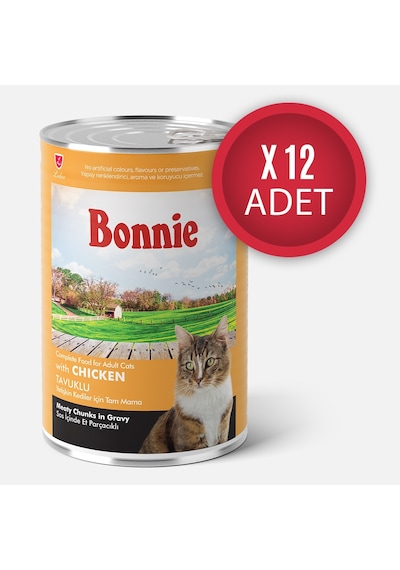 Bonnie Tavuklu Sos İçinde Et Parçacıklı Kedi Konservesi 400g x 12 Adet
