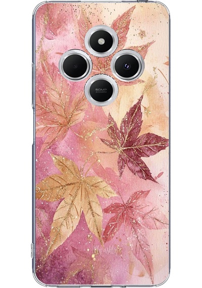 Redmi 14c Uyumlu Pembe Ve Bordo Tonlu Yaprak Baskılı Silikon Kılıf Renkli