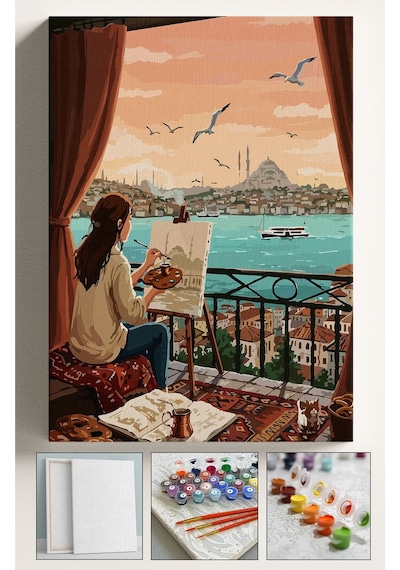 Sayılarla Boyama Seti Numaralı Tuval Fırça Boya Kasnaklı Tuvale Gerili 40x50 Cm İstanbul Çizen