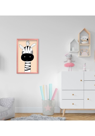 Bk Home Tatlı Zebra Tasarımlı Dekoratif Pembe Ahşap Çerçeveli Çoc (495494009)