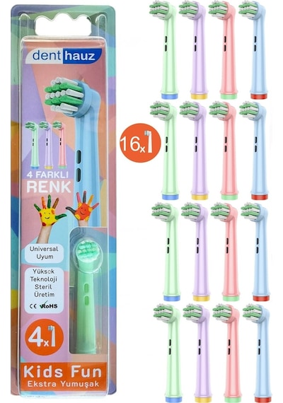 Kids Fun - Çocuklara Özel Extra Yumuşak Oral B Şarjlı Diş Fırçası Yedek Başlığı - 16'lı Yedek Başlık