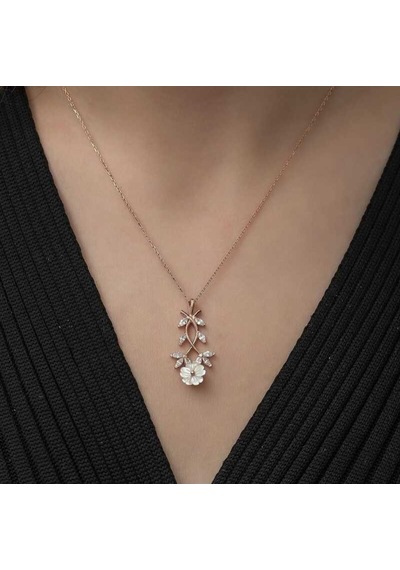 Gümüş Beyaz Bahar Çiçeği Kolye (551175805)