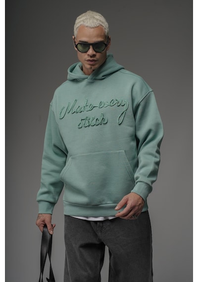 Kapüşonlu Önü Biye Kordoneli Hoodie Sweatshirt Mint