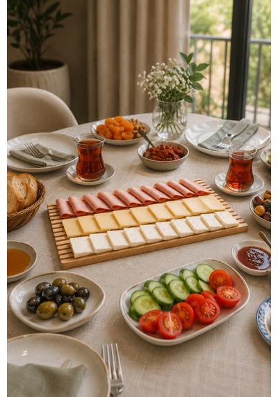Bambu Sunumluk 39x17 Cm Kahvaltı Peynir Zeytin Servis Tahtası Oluklu Ahşap Sunum Tabağı Açık Kahverengi