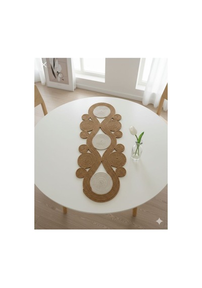 Jüt, Hasır,sarmal Model, Dekoratif Masa Örtüsü, Runner 40x110 Cm, Sehpa Örtüsü, Bohem Tarzı Hasır Krem Hasır Krem