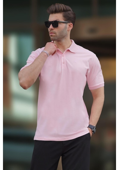 Madmext Pembe Overfit Kısa Kollu Polo Yaka Erkek Tişört 7029-pembe Pembe