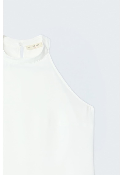 Sateen Halter Yaka Bluz - Ekru-137735