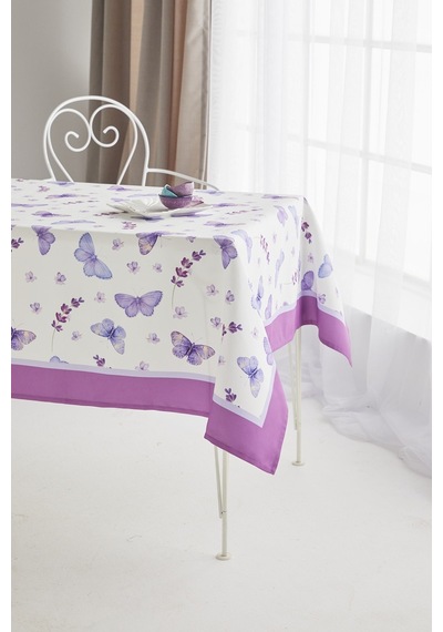 Ays Home Lila Kelebek Desen Kumaş Yemek Masası Örtüsü