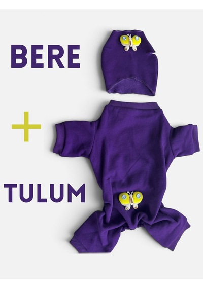 Violet Wings Köpek Bere Ve Tulum Kombini Mor Renk 3d Kelebek Aksesuarlı Penye Köpek Kıyafeti