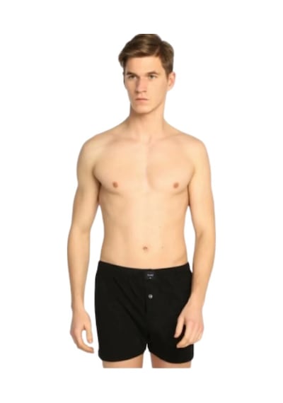 Erkek Penye Düz %100 Pamuk 6'lı Boxer Siyah