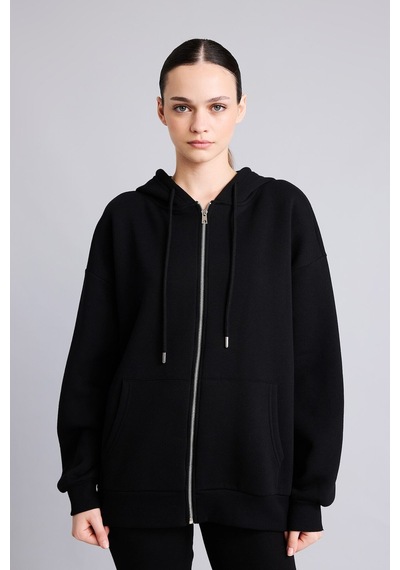 Defacto Oversıze Kapüşonlu Kalın Sweatshirt Kumaşı Hırka I2413ax26aubk81 Siyah-bk81