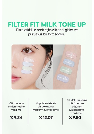 Peripera Filter Fit Milk Tone Up Kızarıklıkları Nötrleyen Ton Eşitleyici Krem SPF30 003 Clear Mint