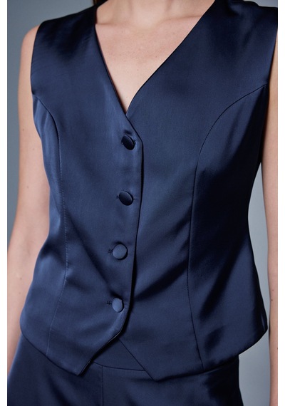 Sateen Klasik Düz Yelek - Lacivert-137032 Lacivert