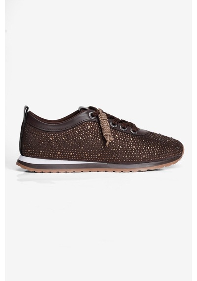 Mubiano Kadın Süet Sneaker Taşlı Bağcıklı Mely Kahverengi