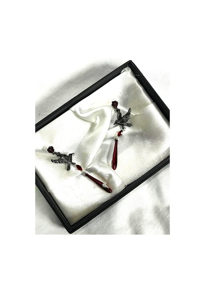 Dükkan Design Love And Deep Space Black Crow Earrings Taşlı Küpe Antrasit