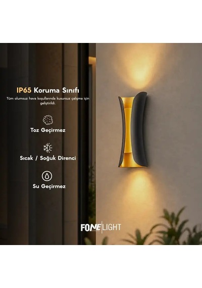 FoneLight Butterfly 22 cm Siyah Altın Alüminyum LED Duvar Apliği IP65 Dış Mekan Bahçe Balkon Teras Villa Cephe Aydınlatması 3000K