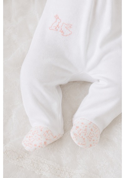 Babyhola Tavşan Desenli %100 Pamuk Modal Patikli Bebek Tulumu 15232 Ekru